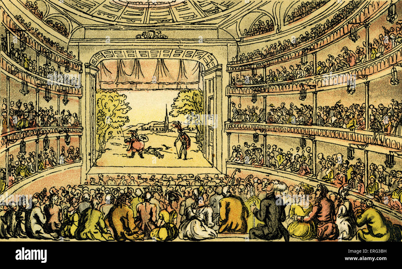 Dr Syntaxe à Covent Garden Theatre', illustration par Thomas ROWLANDSON de « docteur Syntaxe's Tour à la recherche de la pittoresque' par William Combe. D'abord publié 1812 (à l'origine des aquarelles). Thomas ROWLANDSON 1756- 1827. Banque D'Images