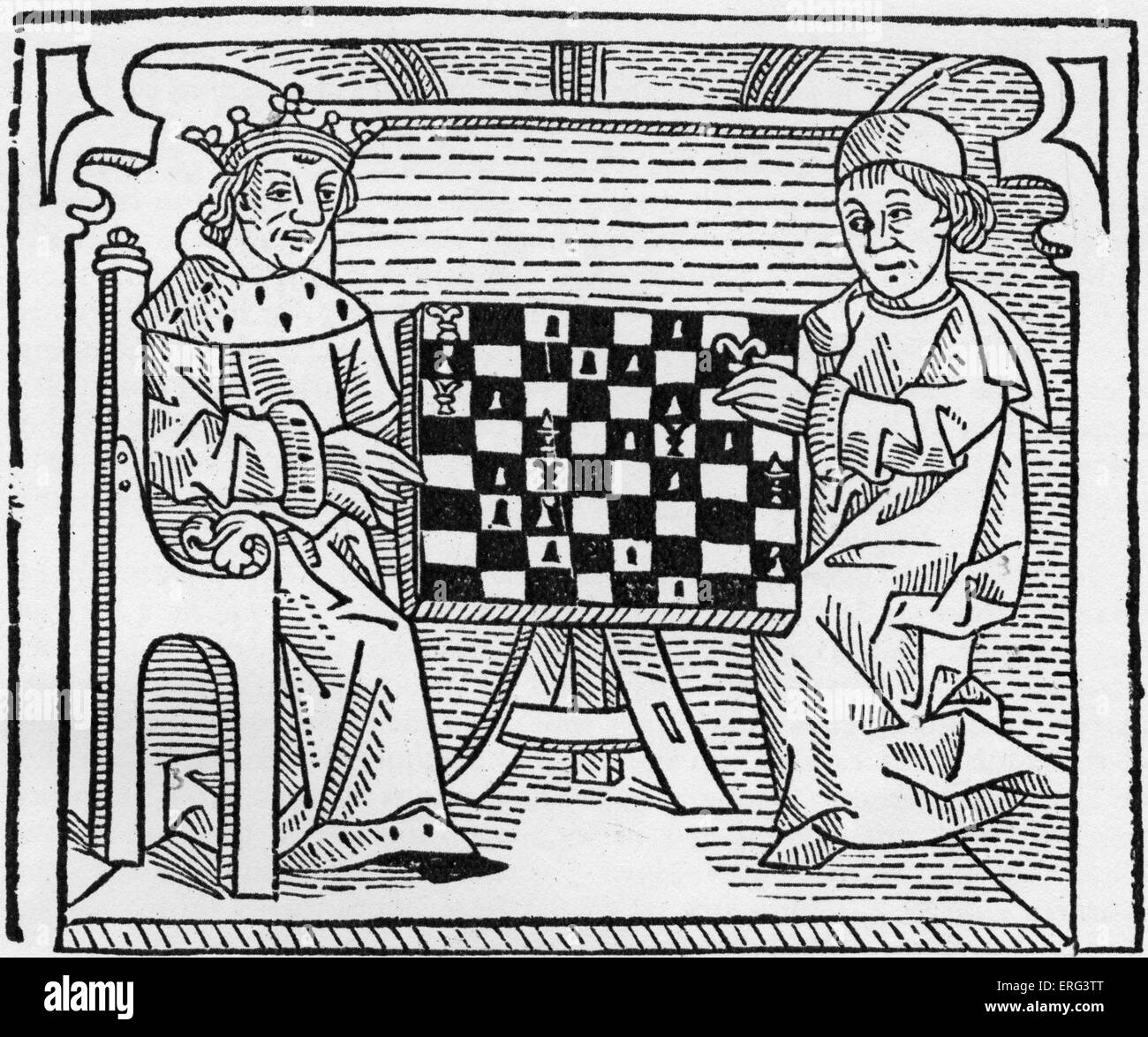 'Le Jeu et Playe du fromage", par William Caxton. 'Le philosophe apprend au roi de jouer'. À partir d'une gravure sur bois, ch. 1483. WC, Banque D'Images