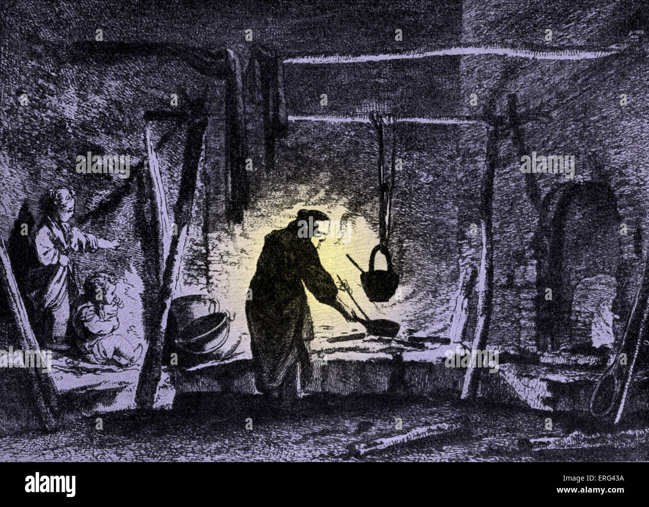 Cuisine livonienne paysanne à l'époque de Catherine II, impératrice de Russie 2 mai 1729 - 17 Nevember 1796. Version teintée. Banque D'Images