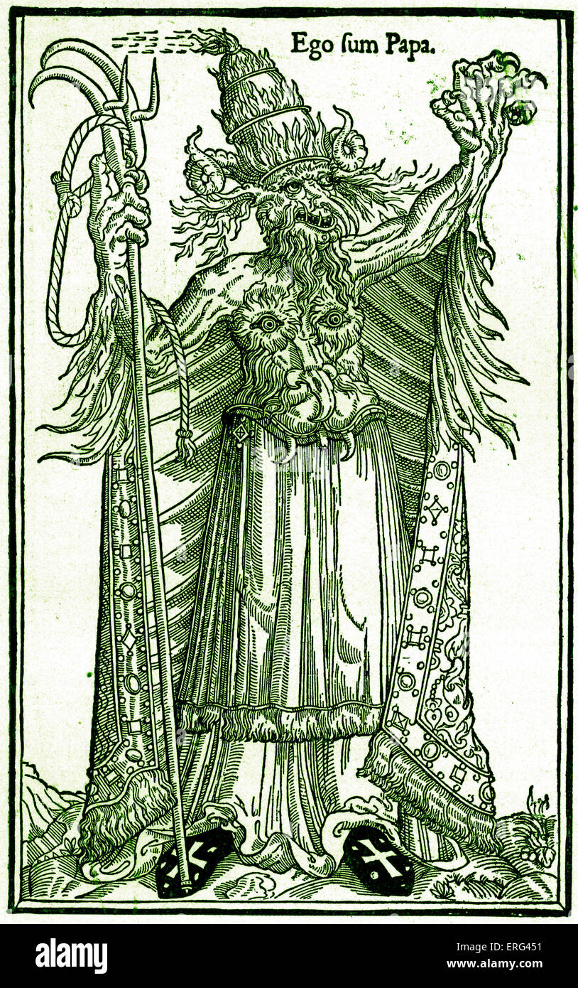 La caricature française du Pape Alexandre VI, 1 janvier 1431 - 18 août 1583. Légende : "ego sum Papa' ('Je suis le Pape"). Vitres teintées Banque D'Images