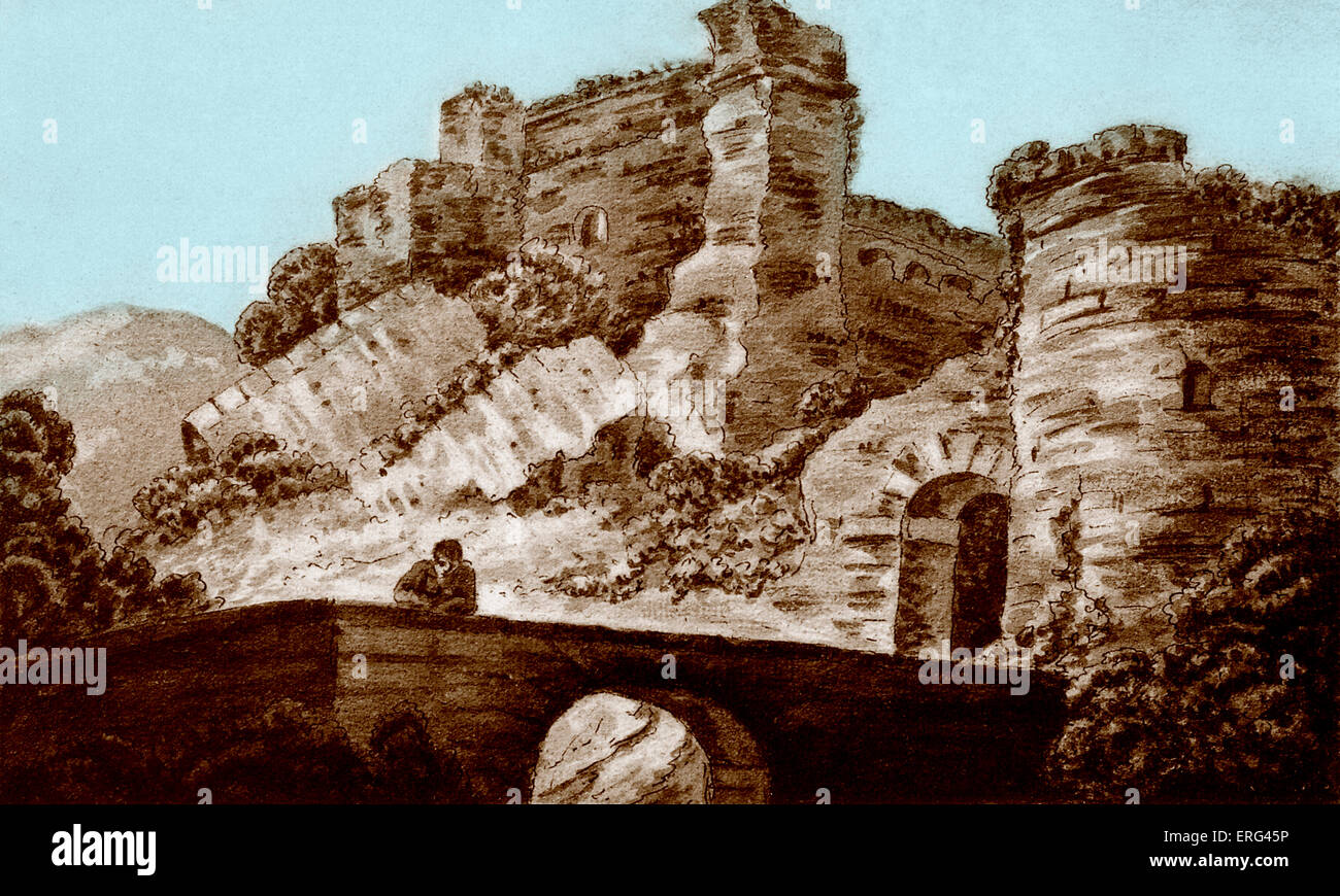 Johann Wolfgang von Goethe, croquis de les ruines du château à Graupen Krupka, moderne. À partir de 'Handzeichnungen von Goethe Banque D'Images