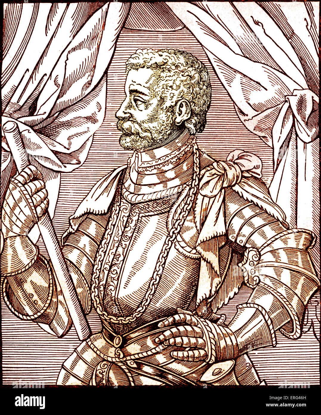 Jan Zamoyski, homme d'état polono-lituanien 1542 - 1605. Gravure sur bois à partir de 1588. Version teintée. Banque D'Images