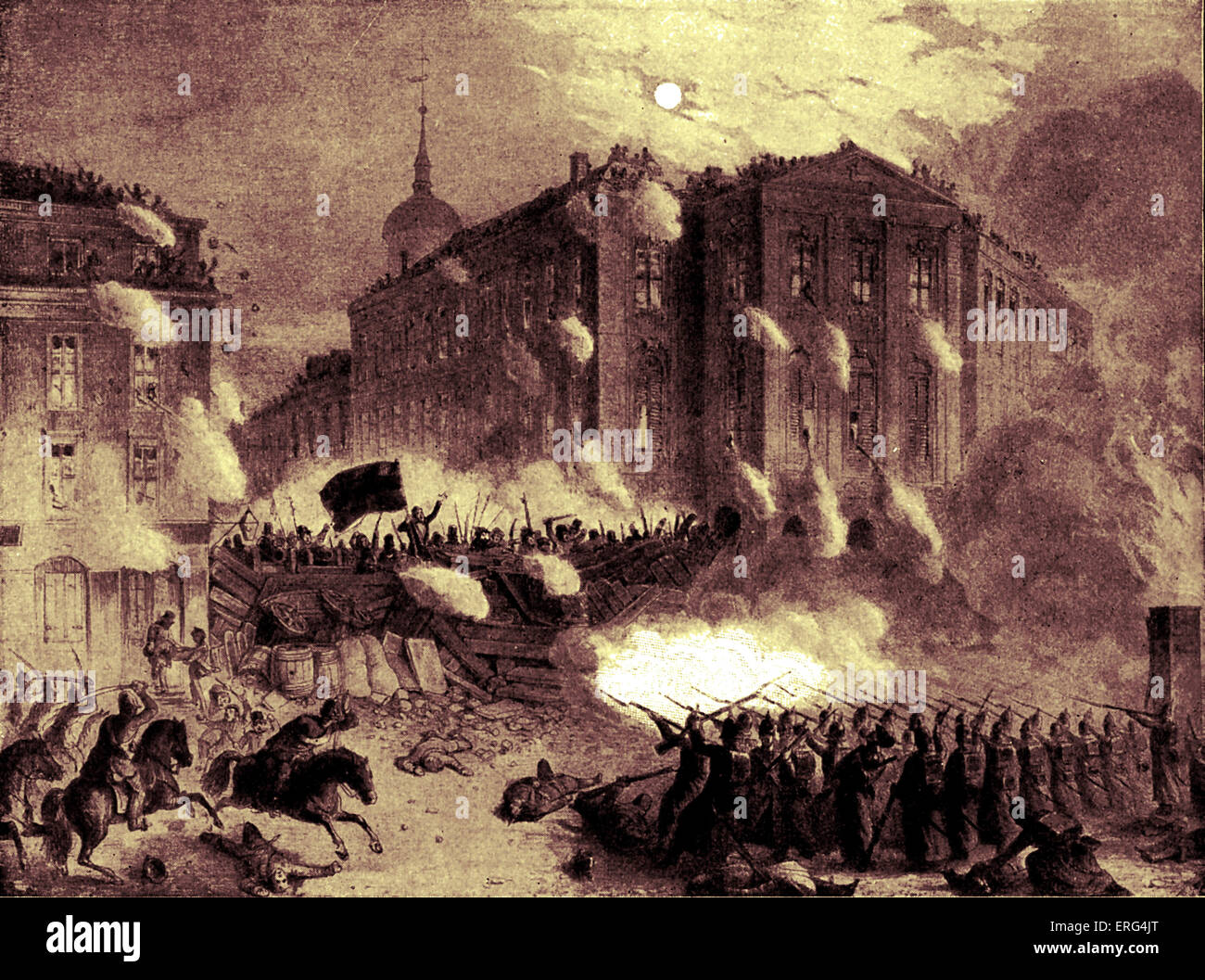 La place Alexander barricade, Berlin, 18 mars 1848. Banque D'Images