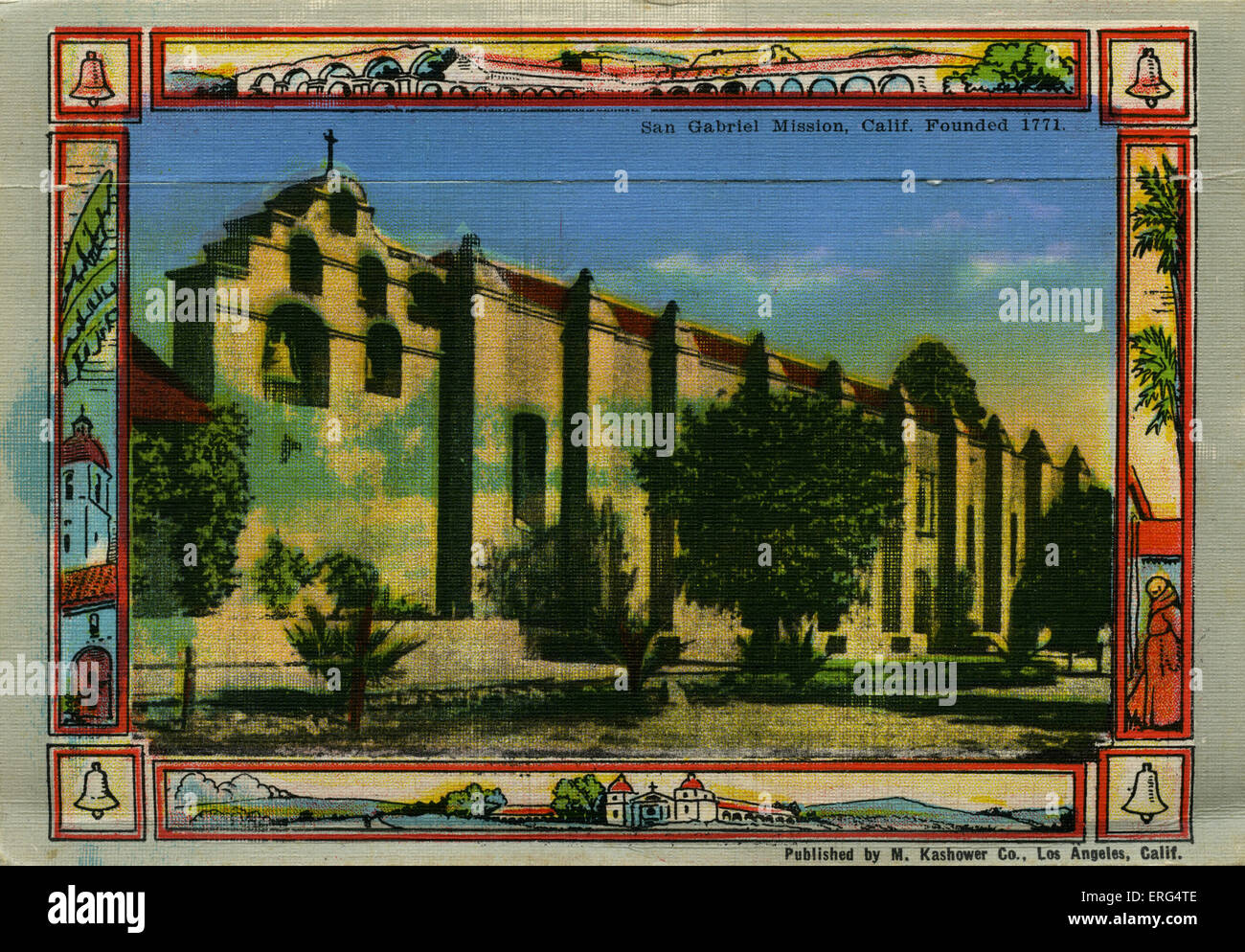 Californie : San Gabriel Mission, fondée en 1771. Photo prise c.1900s Banque D'Images