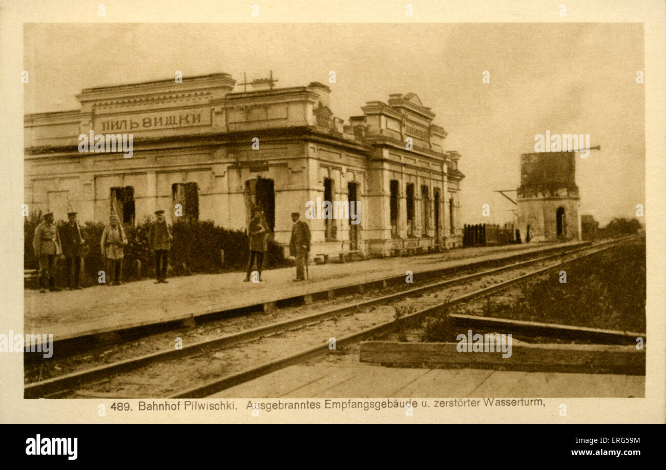 Front de l'Est villes sous occupation allemande de la Première Guerre mondiale.prises à partir de la photographie, spectacles gare à 'Pilwischki» (Pilviškiai) Banque D'Images