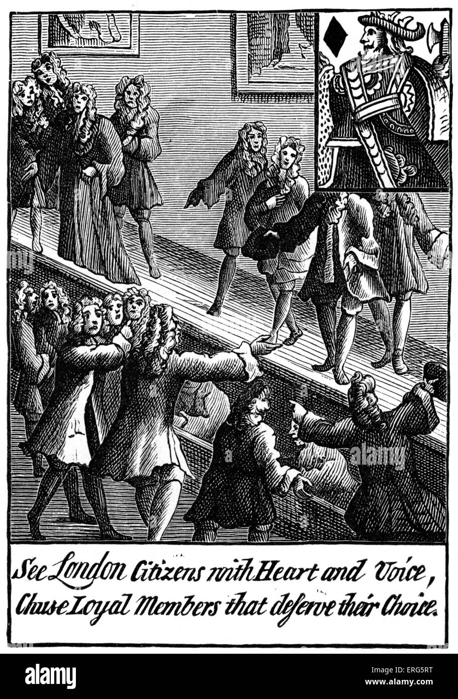 La conception de cartes, 1710. Sous-titre suivant : "les citoyens de Londres avec coeur et voix, Chuse fidèles membres qui méritent leur Banque D'Images