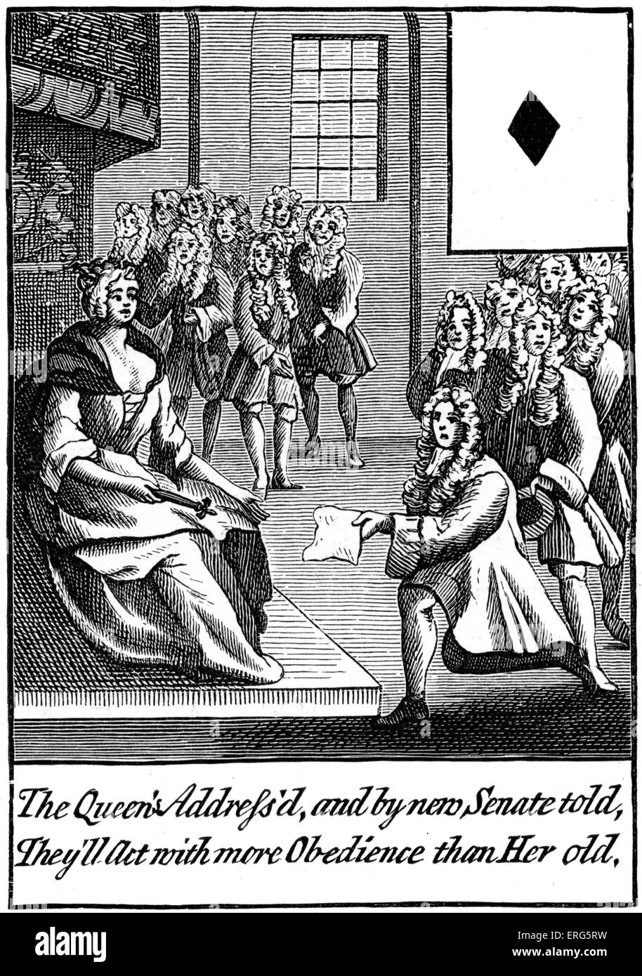 La conception de cartes, 1710. Sous-titre suivant : 'La reine Anne avait l'adresse, et par nouveau Sénat dit, ils vont agir avec plus d'Obéissance Banque D'Images