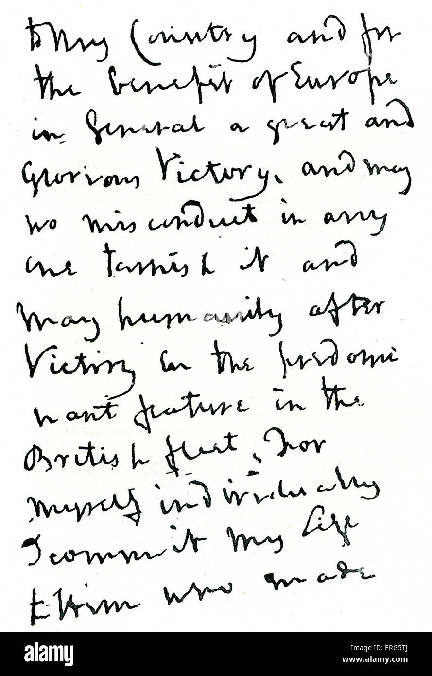 La lettre de l'amiral Nelson, 1805. Partie de lettre écrite avant la bataille de Trafalgar, au cours de laquelle Nelson a été tué. Horatio Banque D'Images