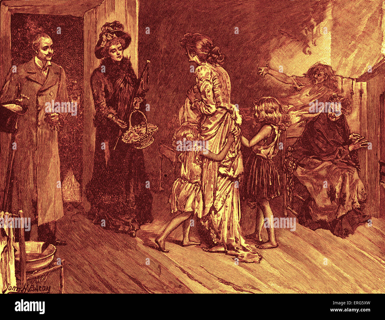 Partie de 'slummers'. Se réfère à la fin du xixe siècle la mode pour ceux des classes supérieures pour visiter les maisons des pauvres, slum- Banque D'Images