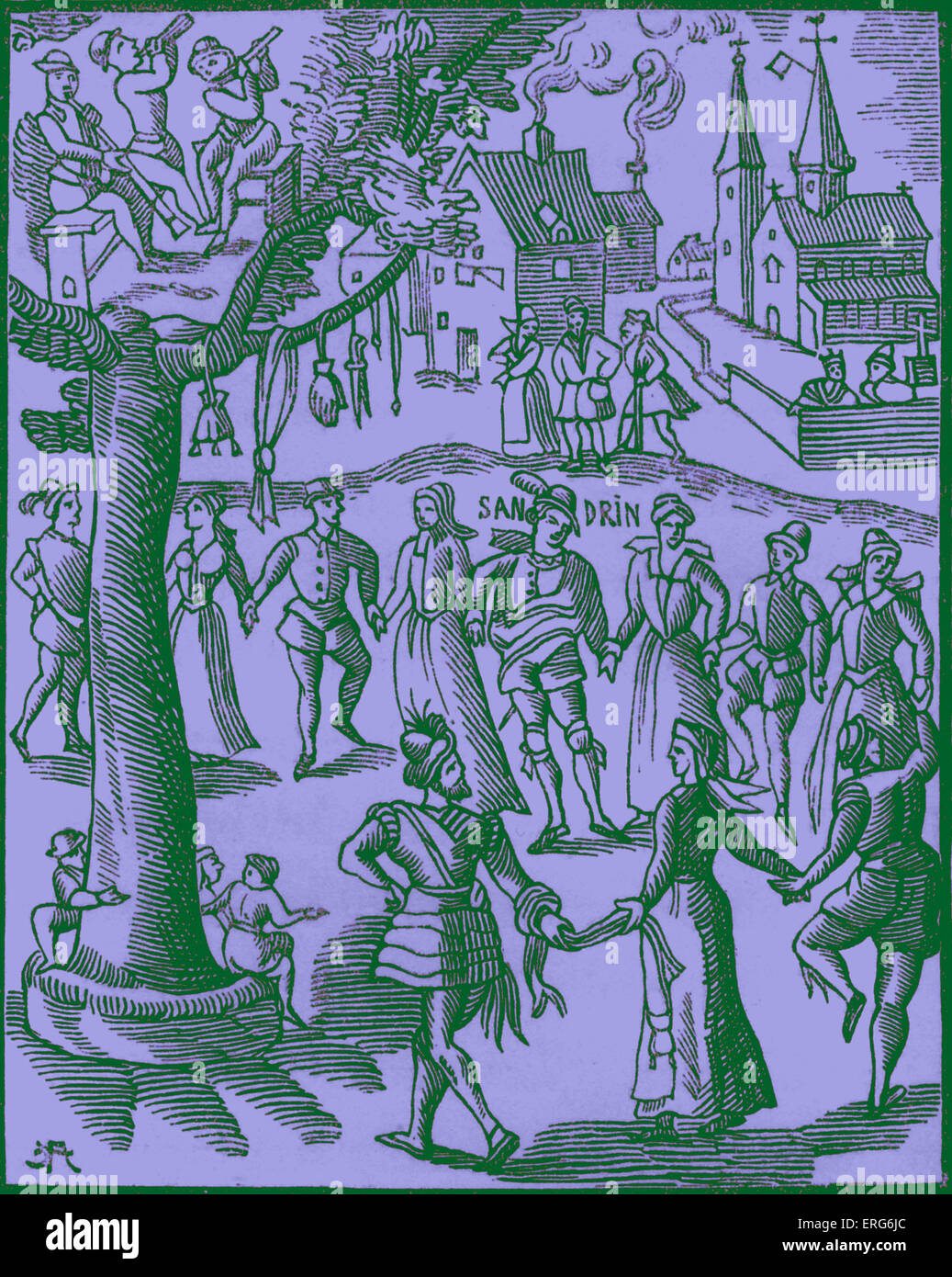 Fête du village, comme l'illustre le travail du 16ème siècle "andrin ou Verd Galant'. De tels évènements ont été apprécié par les Français Banque D'Images