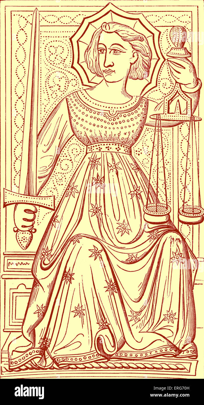 Carte de tarot la Justice, reproduit à partir d'un deck fait de membres de Charles VI, Roi de France. Il est numéroté VIII ou IX Banque D'Images
