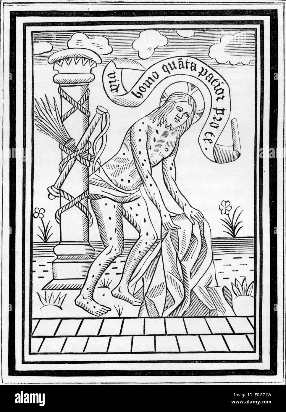 La flagellation du Christ, d'une ancienne gravure sur bois, coupé en Flandre avant 1440. Banque D'Images