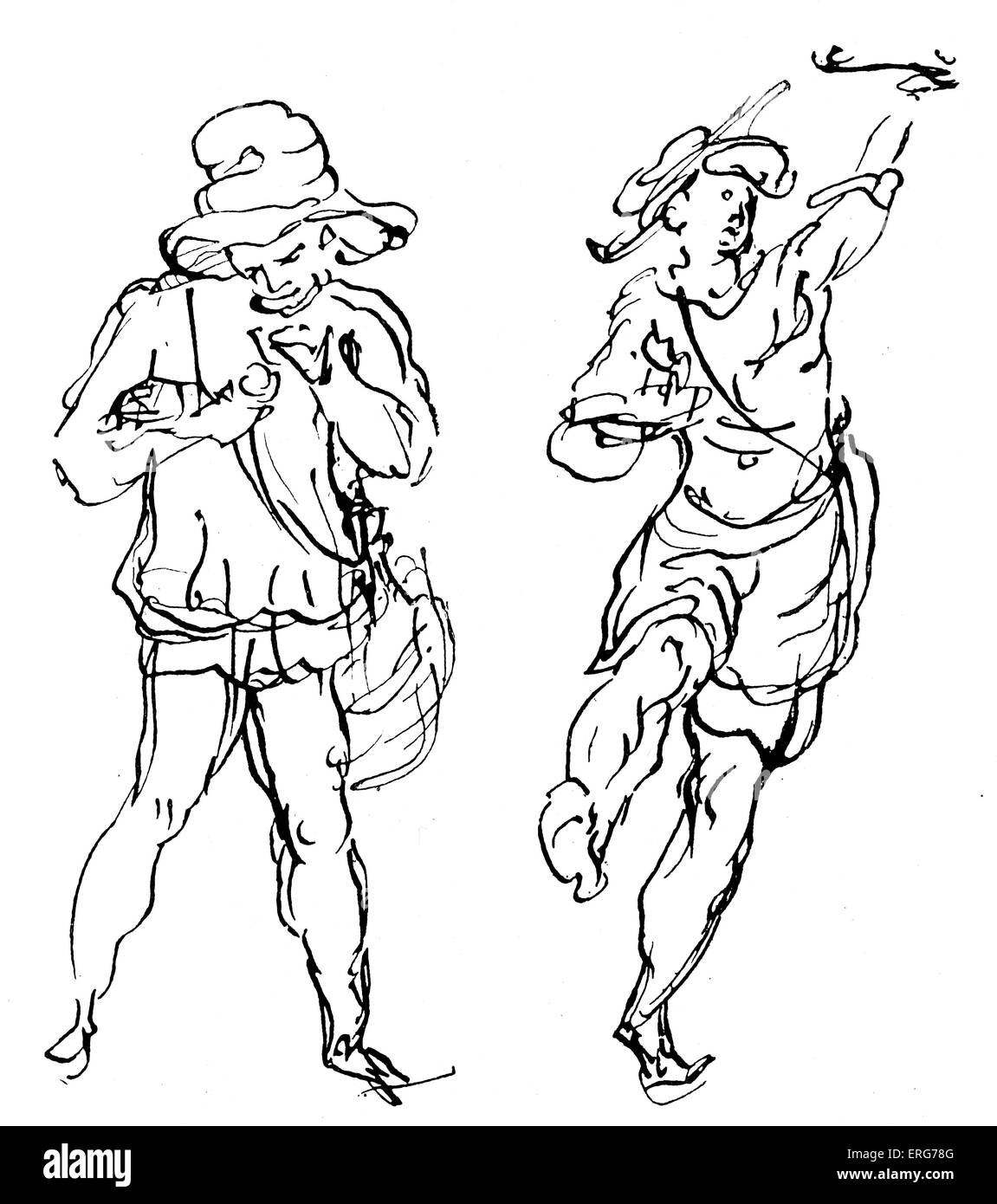 Chiffres conçu par Inigo Jones pour un masque, un divertissement de cour de fête populaire en Europe pendant la Renaissance. IJ : Banque D'Images Chiffres conçu par Inigo Jones pour un masque, un divertissement de cour de fête populaire en Europe pendant la Renaissance. IJ : Banque D'Images
