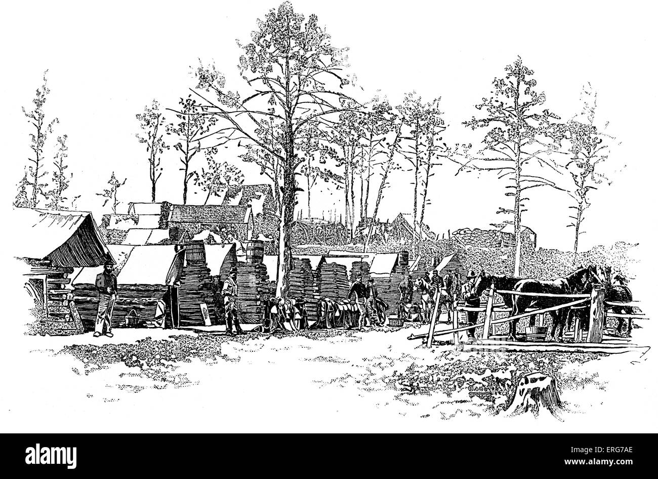 Camp de la 18e de cavalerie Kilpatrick, Pennsylvanie, la Division de l'Union à gauche, entre le et le Rapidian, Marshalltown Banque D'Images
