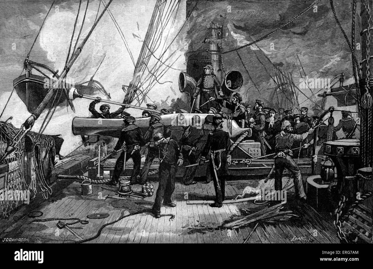 Pivot-Gun sur l'USS Kearsage par Julian Oliver Davidson. La guerre civile américaine USS Kearsage était un sloop de guerre construit en 1861, Banque D'Images