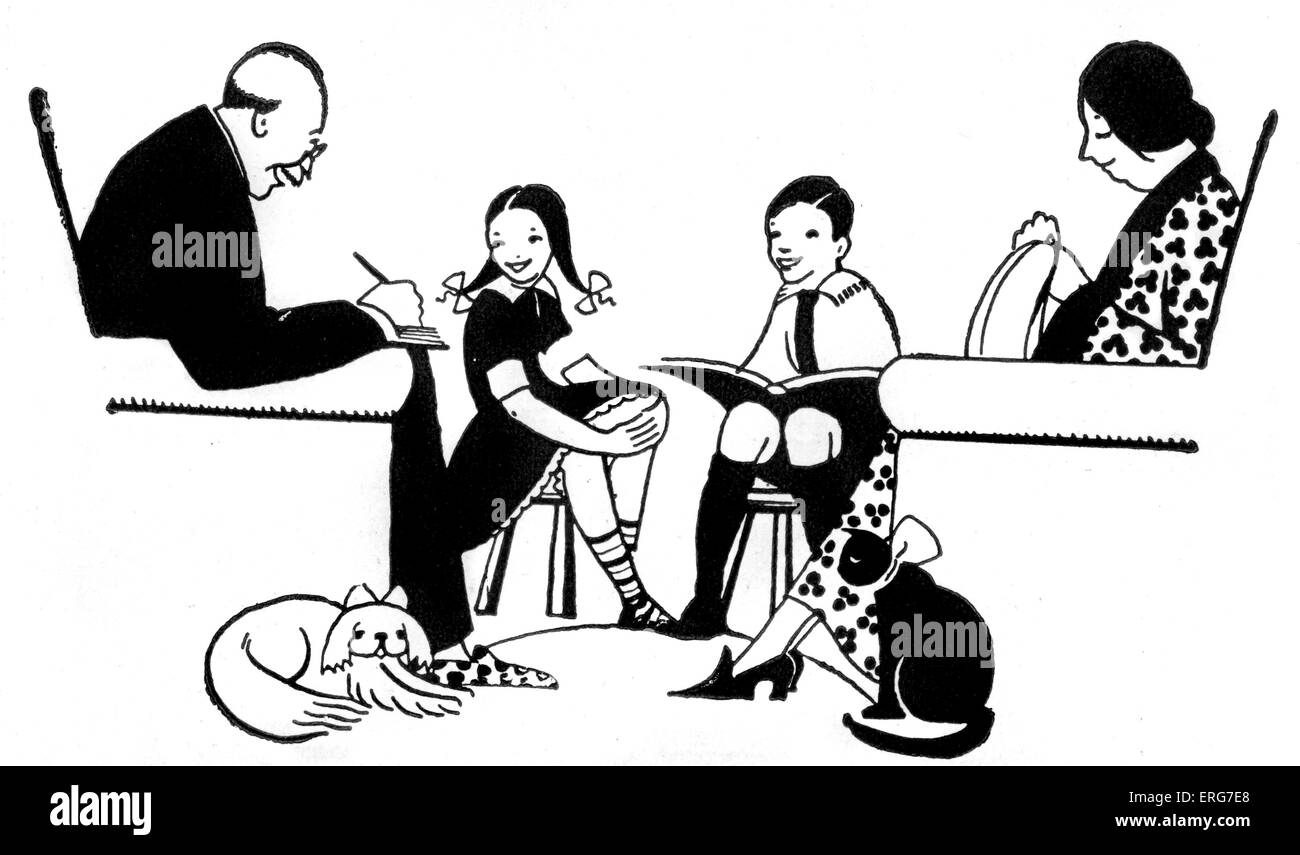 La vie de famille en 1928. Les parents et les enfants aux loisirs avec leurs animaux de compagnie de la famille.sous-titre suivant : "une belle photo de famille Banque D'Images