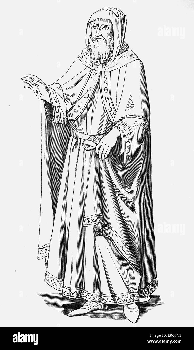 Costume d'un quatorzième siècle juif italien, reproduit d'après une peinture de Sano di Pietro. Peintre et miniaturiste italien, 1406 - 1481. Banque D'Images