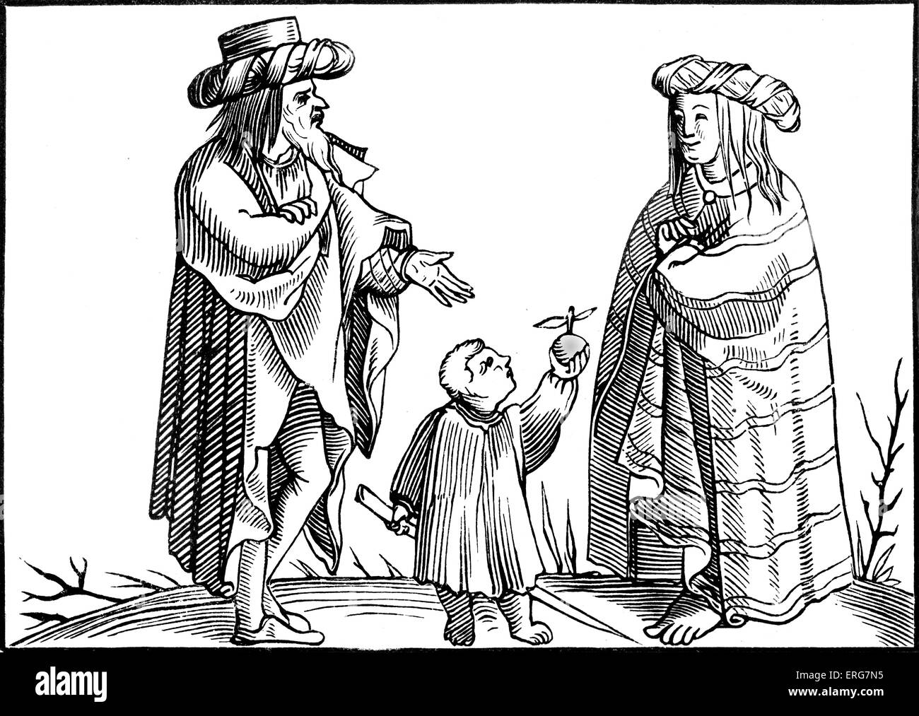 Famille gitane reproduit à partir d'une gravure sur bois dans un folio 1552 de Sebastian Münster Cosmographie Universelle. Et cartographe allemand Banque D'Images