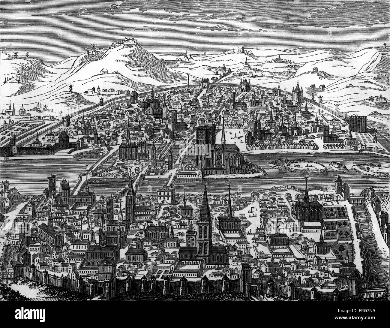 Paris en 1607 par Léonard Gaultier, reproduite à partir du cuivre d'origine. Banque D'Images