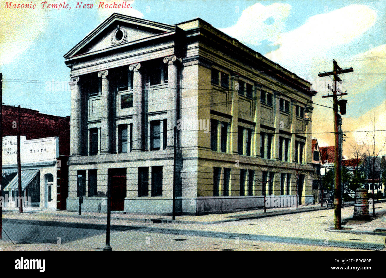 Temple maçonnique, New Rochelle, New York, États-Unis. Au début du xxe siècle. Banque D'Images