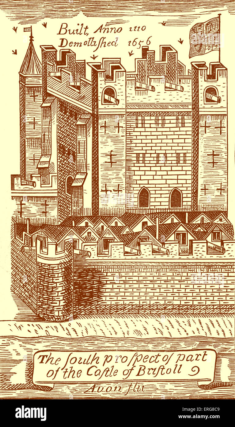 Château de Bristol, à partir d'un milieu xviie siècle illustration. Le fond sous-titre suivant "la perspective du sud d'une partie du château Banque D'Images