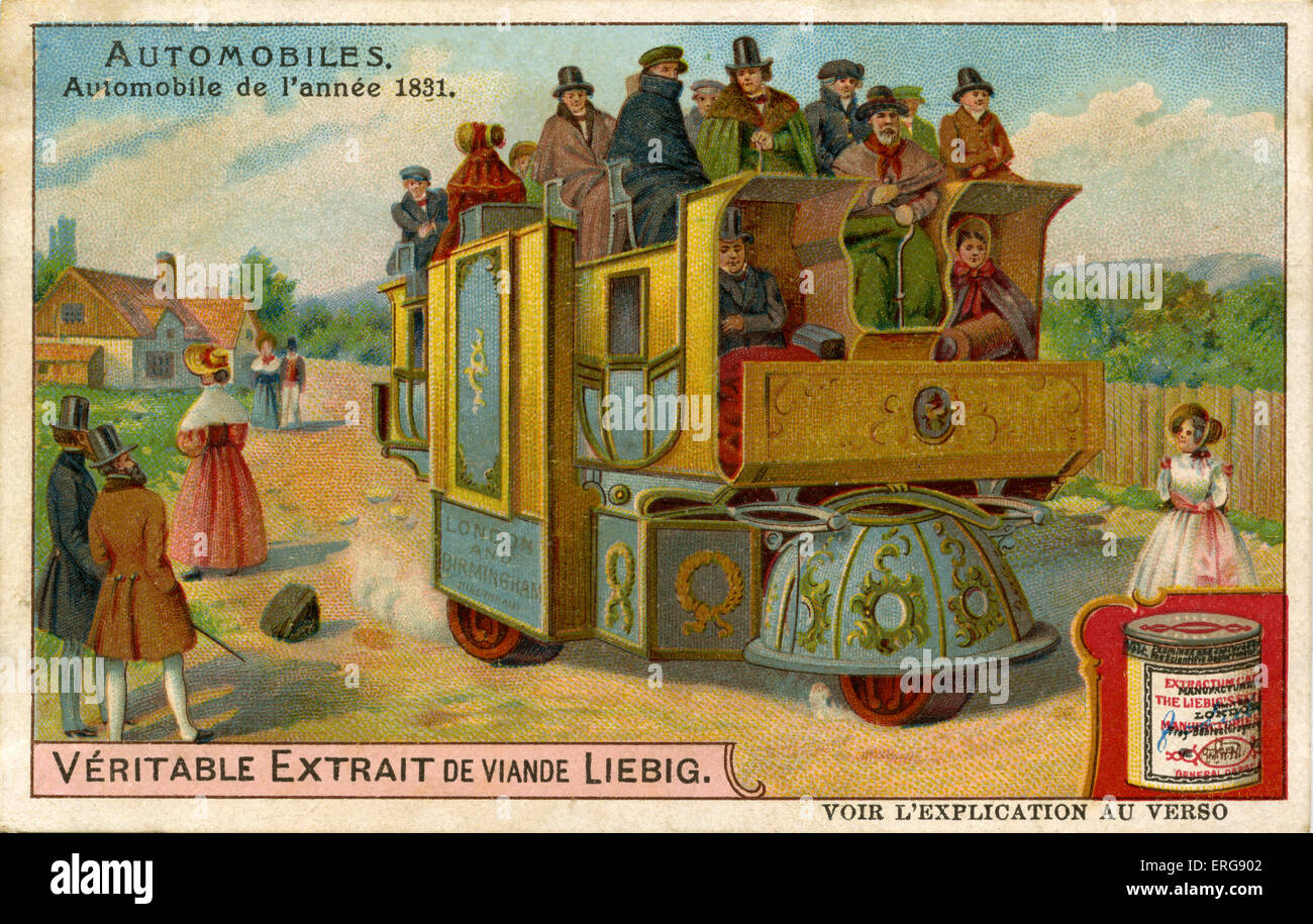 Voiture à vapeur à partir de 1831, plusieurs passagers. La première machine à vapeur a été élaboré en 1680 véhicule par Isaac Banque D'Images