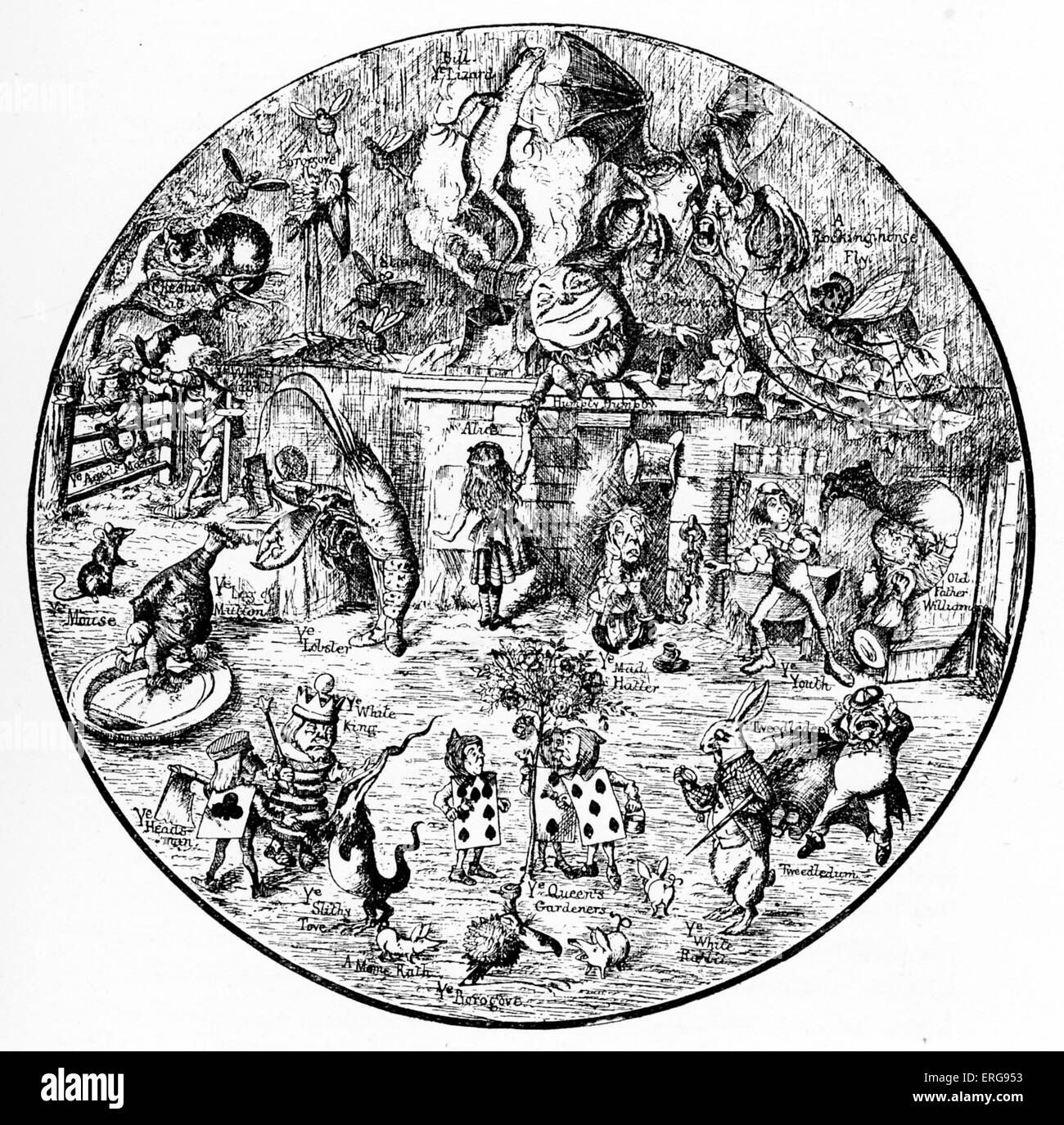 John Tenniel, illustrations d'Alice au Pays des merveilles - medley de caractères. À partir d'une gravure par Mlle Whitehead. Utilisé comme Banque D'Images