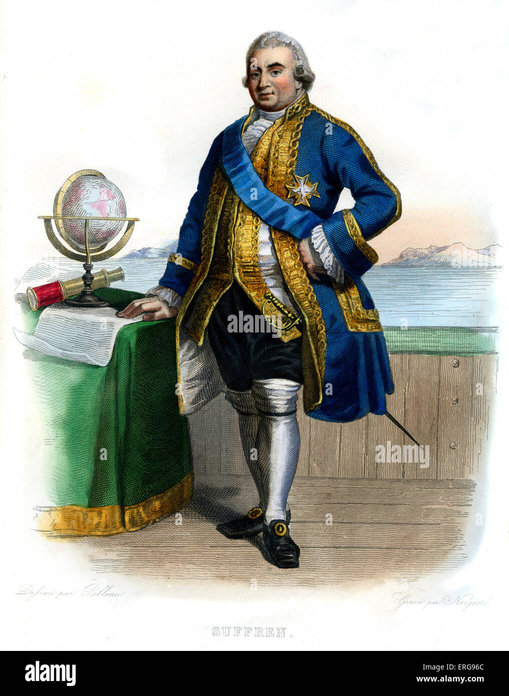 Comte Pierre André de Suffren de Saint Tropez. L'amiral français. 1729-1788. Gravure par Nargeot, c.1866. Banque D'Images