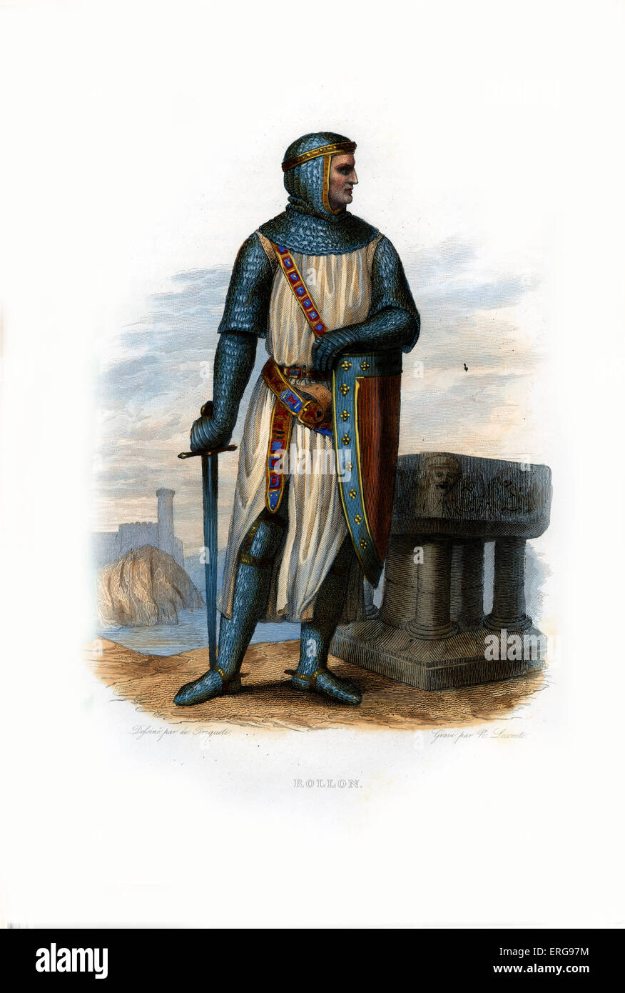 Rollo. Le norvégien ou danois et le premier noble souverain de Viking en Normandie. C. 840-947. Gravure par Lecomte, c.1844. Banque D'Images