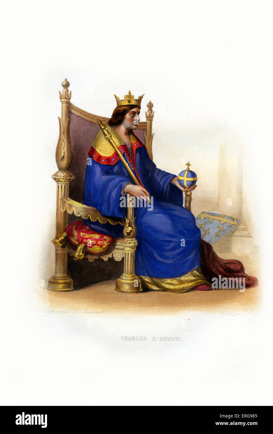 Charles d'Anjou. Crusader français et le roi de Sicile par la conquête de 1266. 1221-1285. Gravure par Leclerc, c.1844. Banque D'Images