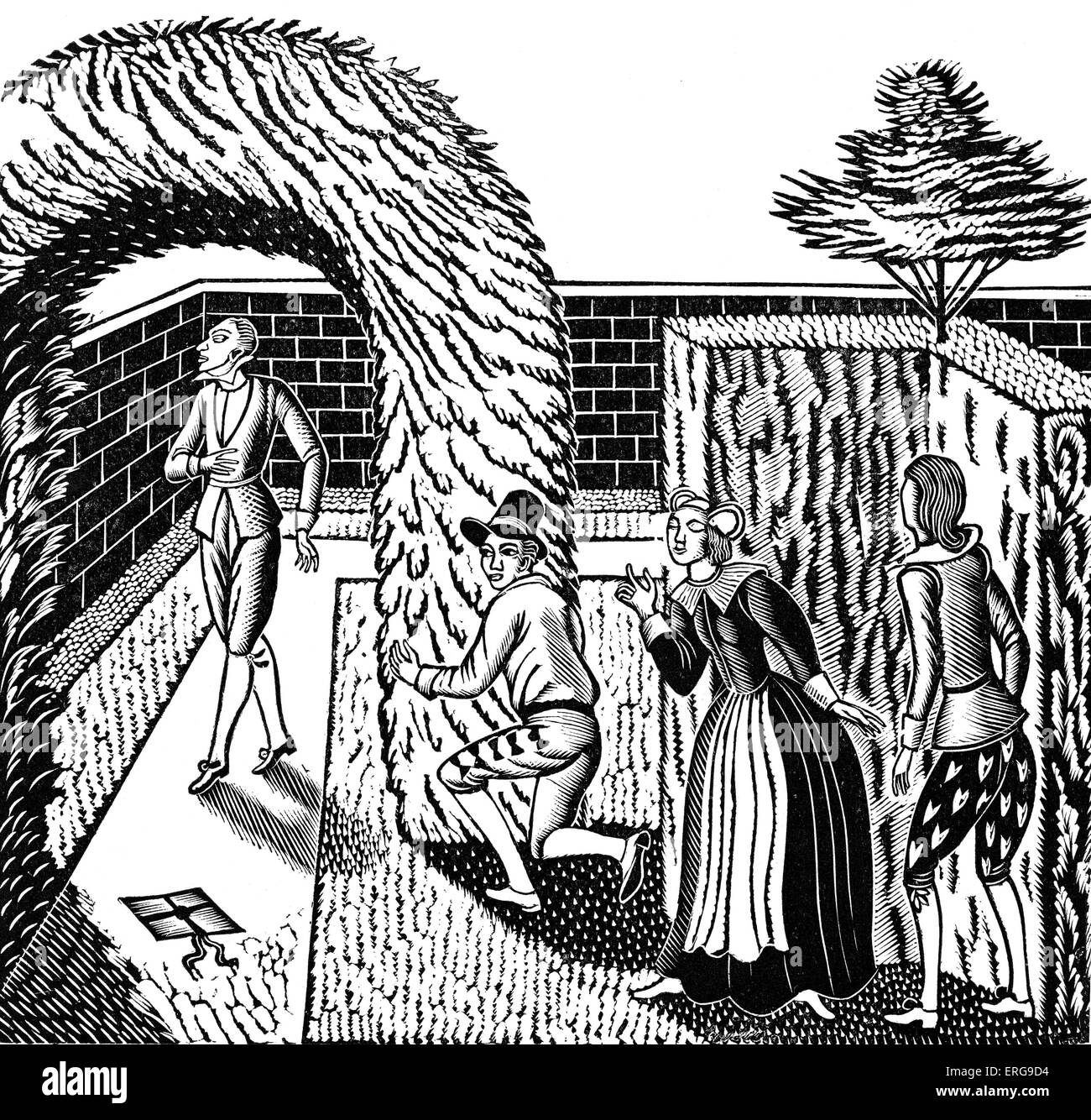 La Nuit des rois de William Shakespeare. À partir de la gravure moderne par Eric Ravilious. WS : poète et dramaturge anglais baptisé le 26 avril 1564 - 23 avril 1616. Eric Ravilous 1903-1942 Banque D'Images