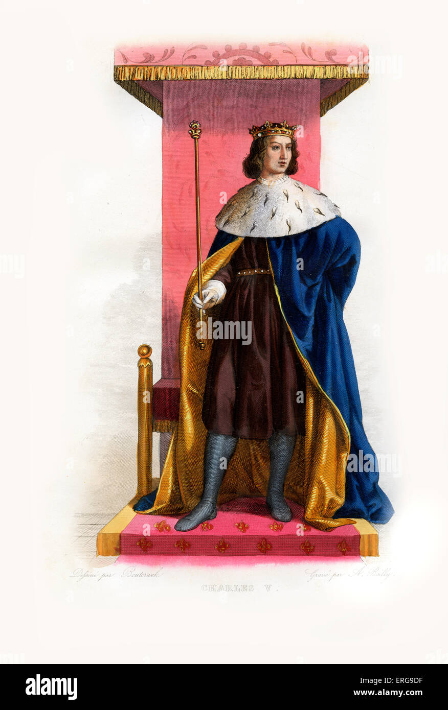 Charles V, appelé le Sage - Roi de France (1364-1380). 1337-1380. Gravure de A. Boilly, c.1844. Banque D'Images