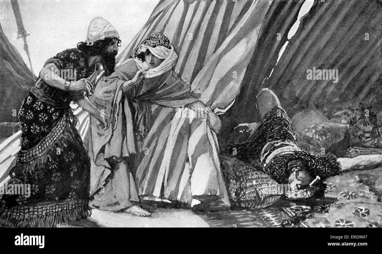 Jael montrant Barak Sisera gisant mort par J James Tissot. Montrant une scène de Livre des juges, 4.22. Jael (également connu sous le nom de Yael) Banque D'Images