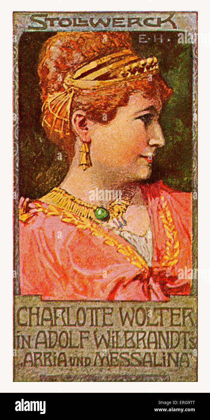 Charlotte Wolter dans Adole Wilbrandt's 'und Arria Arria' ('Messaline Messaline et'), créé en 1874. CW : actrice autrichienne, le 1 mars 1834 - Le 14 juin 1897. AW : romancier et dramaturge allemand, 1837-1911. Chocolat Stollwerck (carte de collection. Album n°1) Banque D'Images