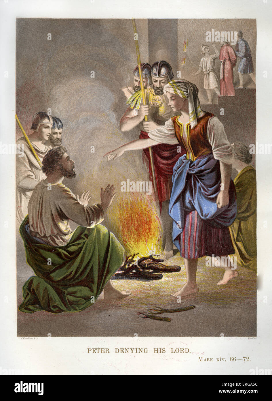 Peter refuse il est un disciple de Jésus. Illustration pour marquer 14,66 - 72. Banque D'Images Peter refuse il est un disciple de Jésus. Illustration pour marquer 14,66 - 72. Banque D'Images