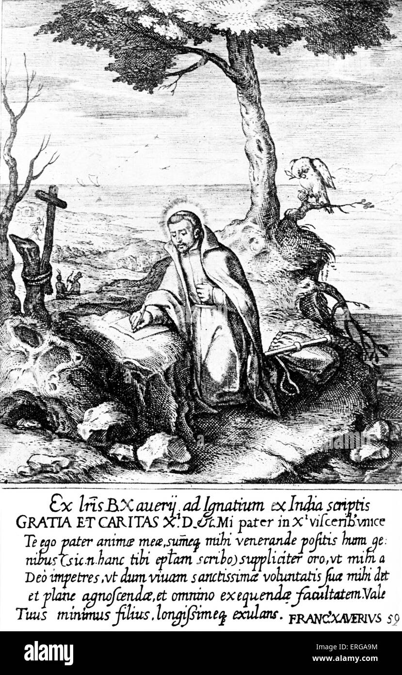 St Francis Xavier écrit à Loyola de l'Inde. Missionnaire catholique romain né dans le Royaume de Navarre (Espagne) et co-fondateur Banque D'Images