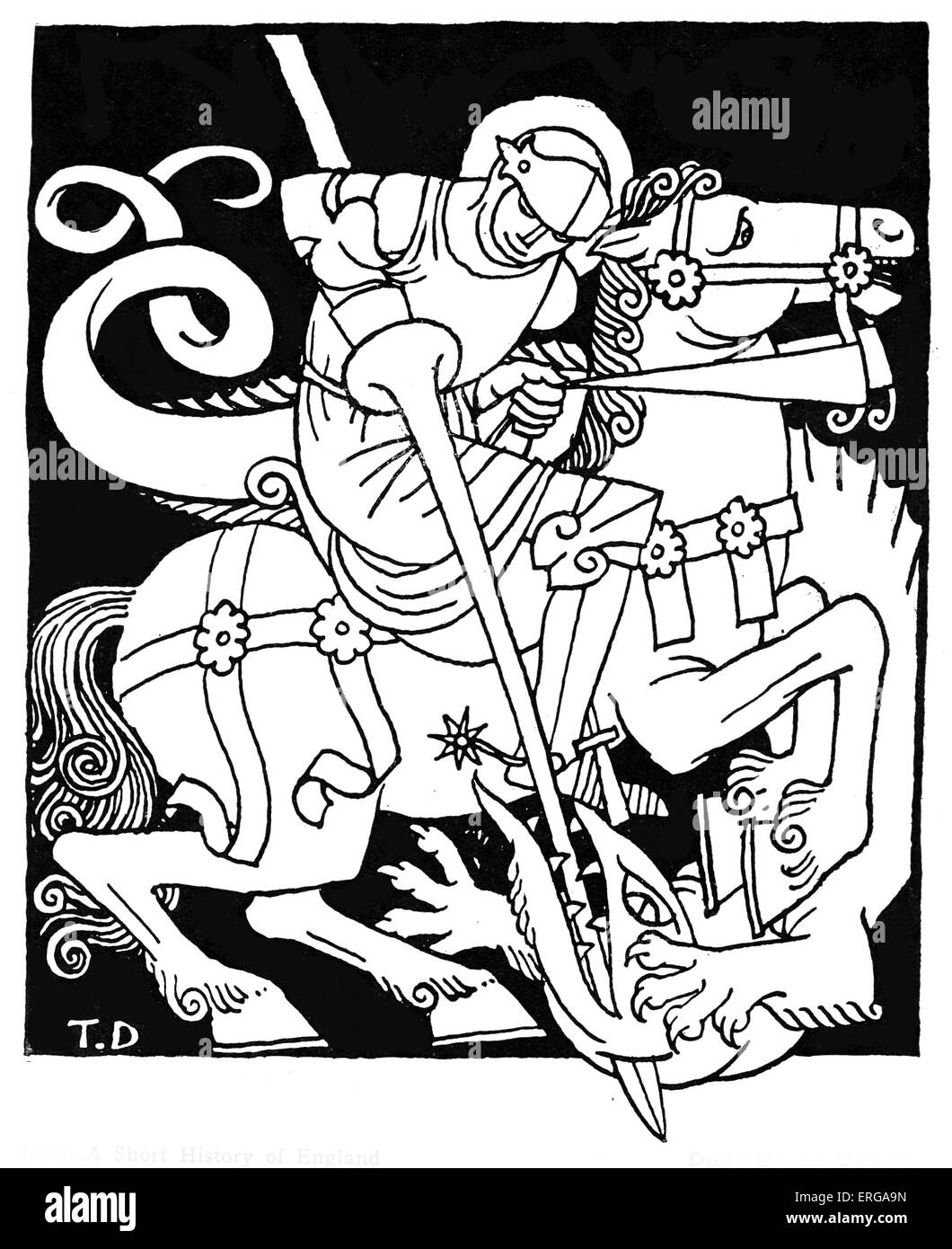 Saint George et le Dragon. Illustration d'une courte histoire de l'Angleterre par G.K. Chesterton. Épisode d'histoire de l'anglais Banque D'Images