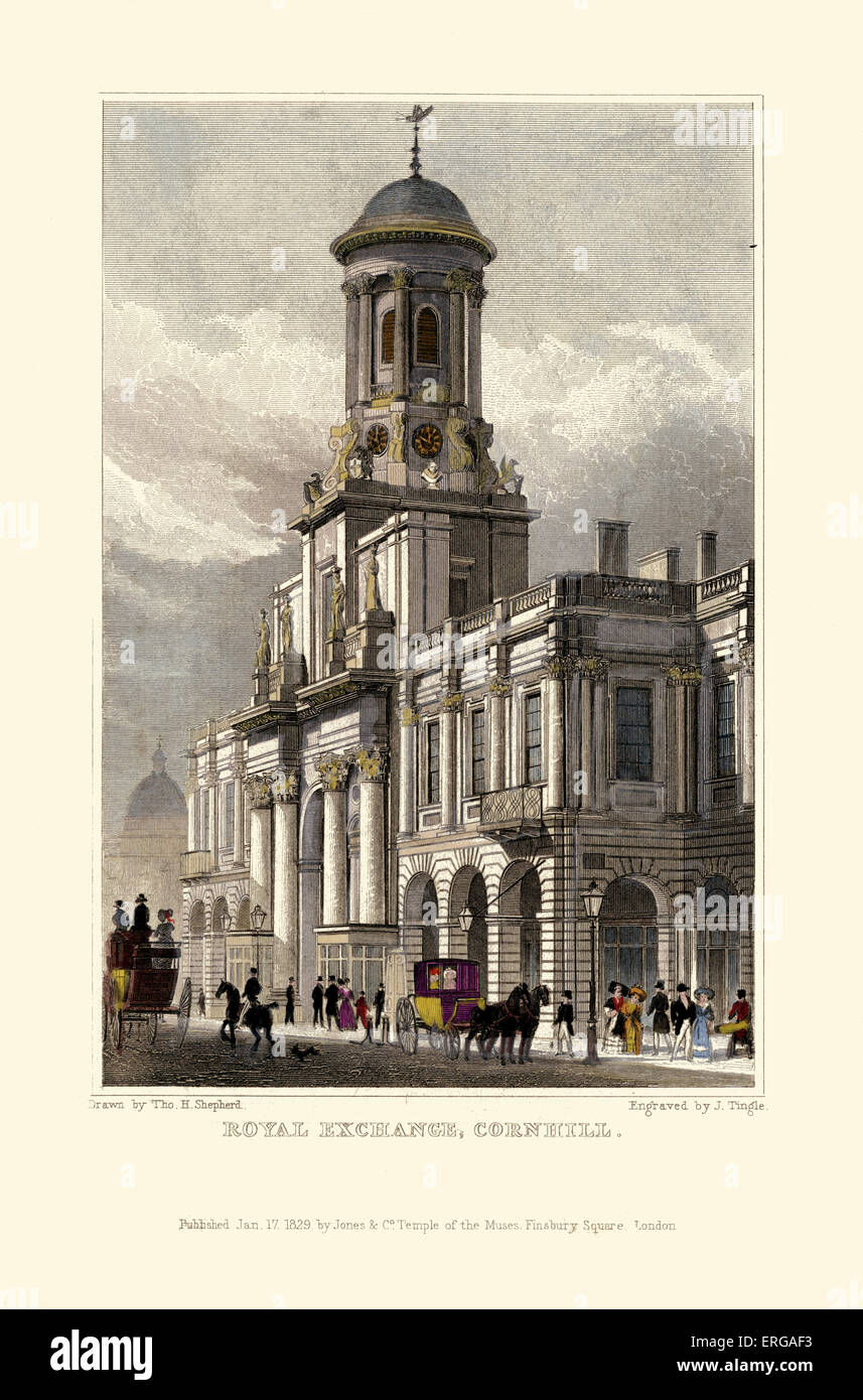 Vues de Londres : Royal Exchange, Cornhill. Dessiné par Thomas Hosmer Shepherd 1792 - 1864. Gravée par J. Tingle. Publié 17e Banque D'Images