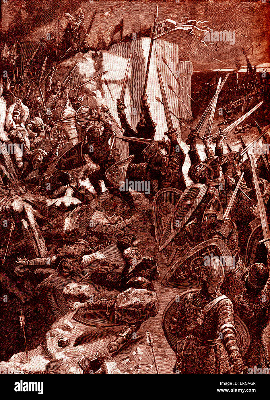 Siège de Waterford, 1170. Au cours de français/ invasion normande de l'Irlande. Le comte de Pembroke ont pris la ville de Waterford près de Banque D'Images