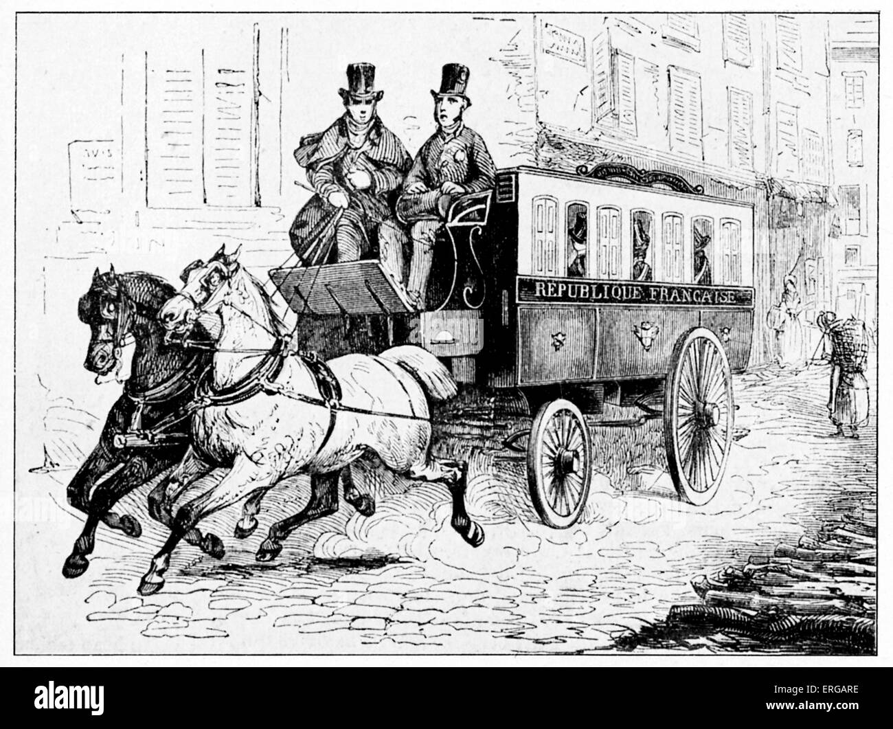 Omnibus postal utilisé pour la livraison de lettres à Paris, France,1848. Banque D'Images