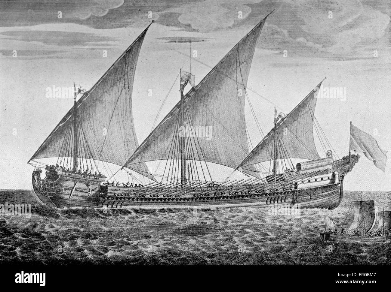 Galeasse ketch - utilisé par les pirates au 16ème siècle. Les deux un voilier et bateau à rames Banque D'Images