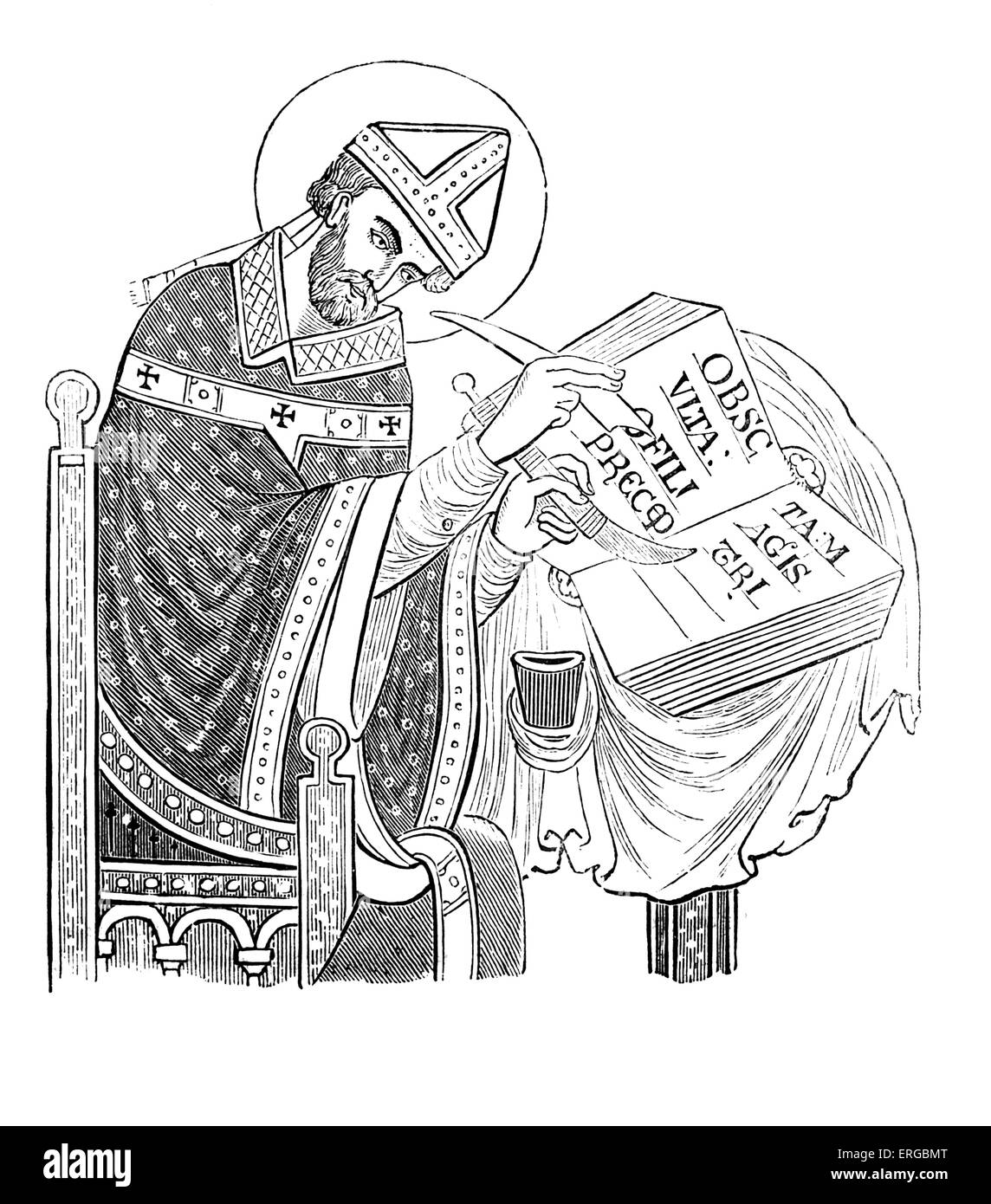 Saint. Dunstan, tirée d'un manuscrit de coton. Abbé de Glastonbury Abbey, évêque de Worcester, évêque de Londres, et Banque D'Images