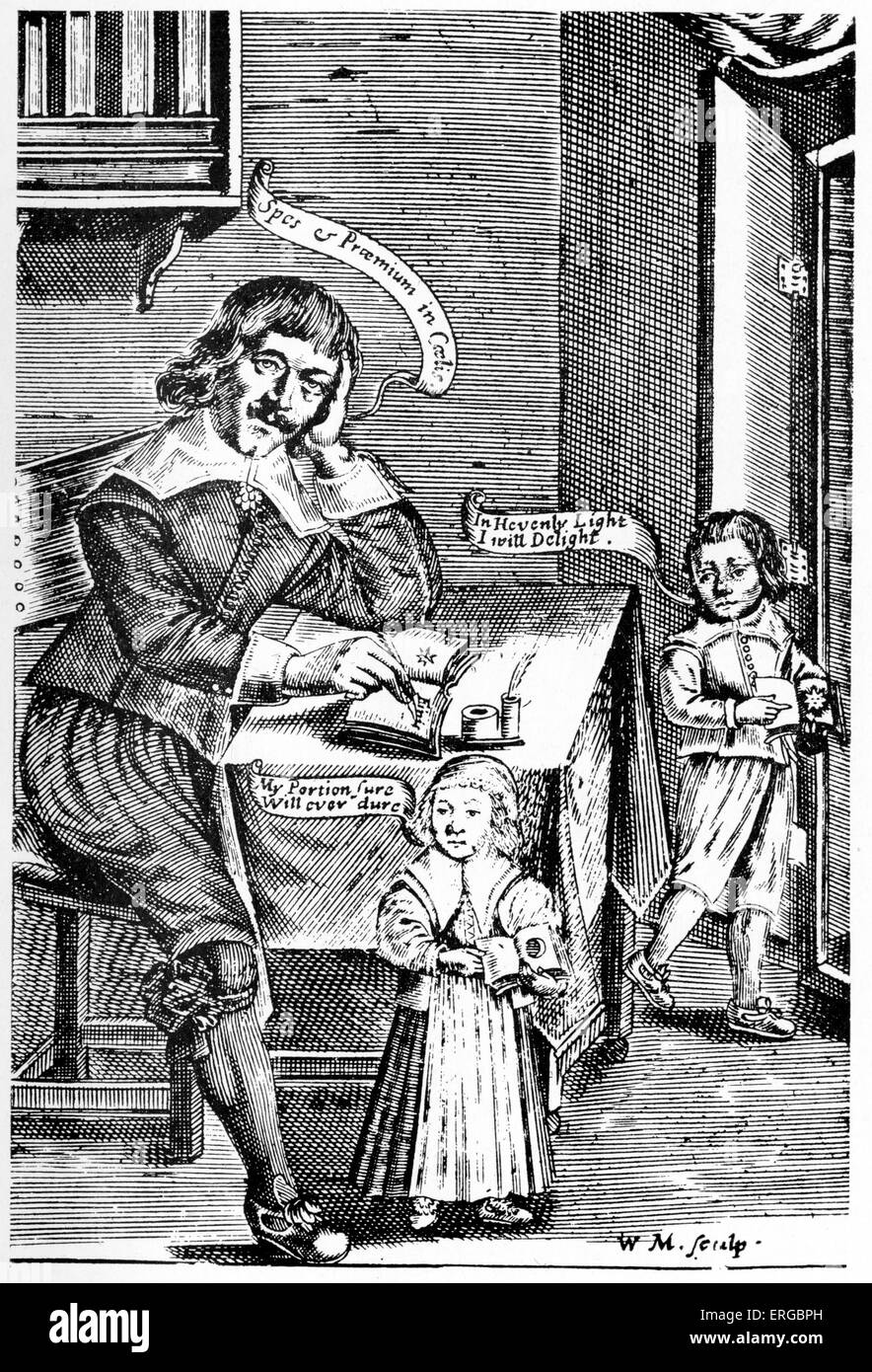 Edward Browne et ses enfants. Écrivain et pamphlétaire. Il a été envoyé à la prison de Bridewell pour écrire un 'scandalous' livre, 16 juin 1643 (pendant la Guerre Civile Anglaise). Banque D'Images