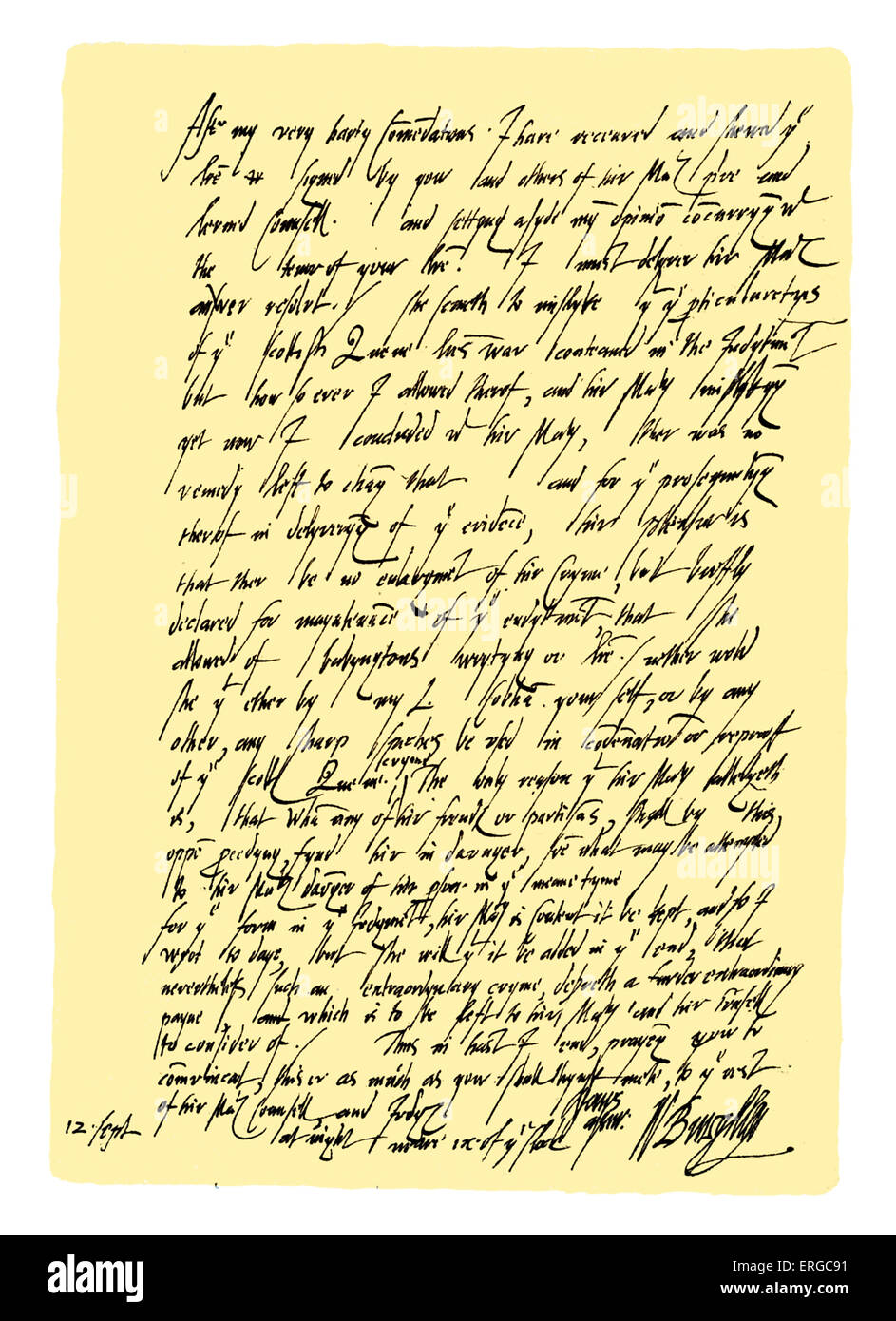 Manuscrit : Lettre de William Cecil, lord Burghley à sir Christopher Hatton, commandant qu'il n'y a pas d'utiliser un langage violent Banque D'Images