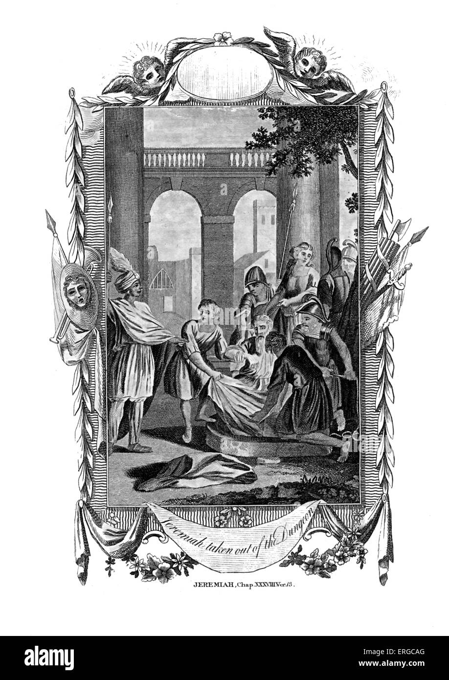 Jérémie pris hors du donjon. Illustration de livre de Jérémie, 38. 13. Prophètes Banque D'Images