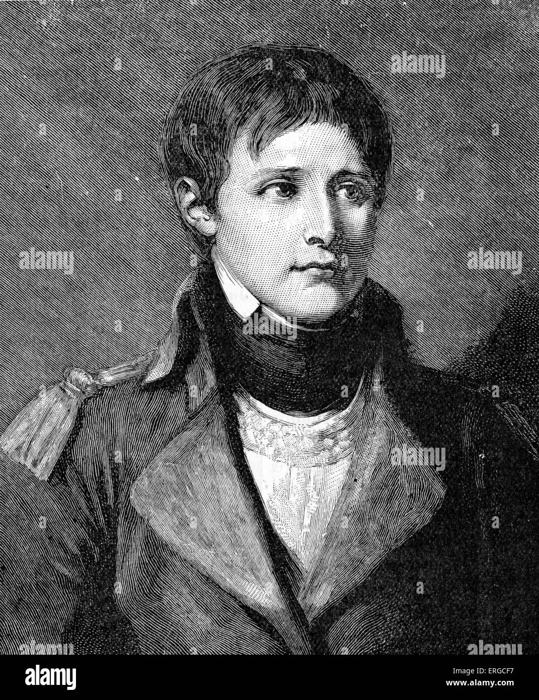 Napoléon Bonaparte, lieutenant d'artillerie - après portrait par J. B. Greuze. Chef militaire et politique durant les derniers Banque D'Images