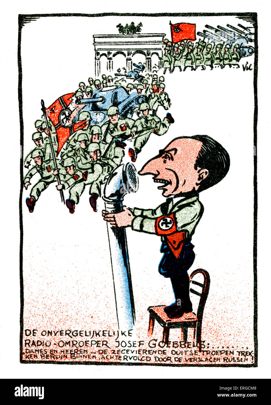 Göbbels - Dutch caricature. Joseph Göbbels, homme politique nazi allemand et ministre de la propagande : 29 octobre 1897 - 1 mai 1945. Banque D'Images