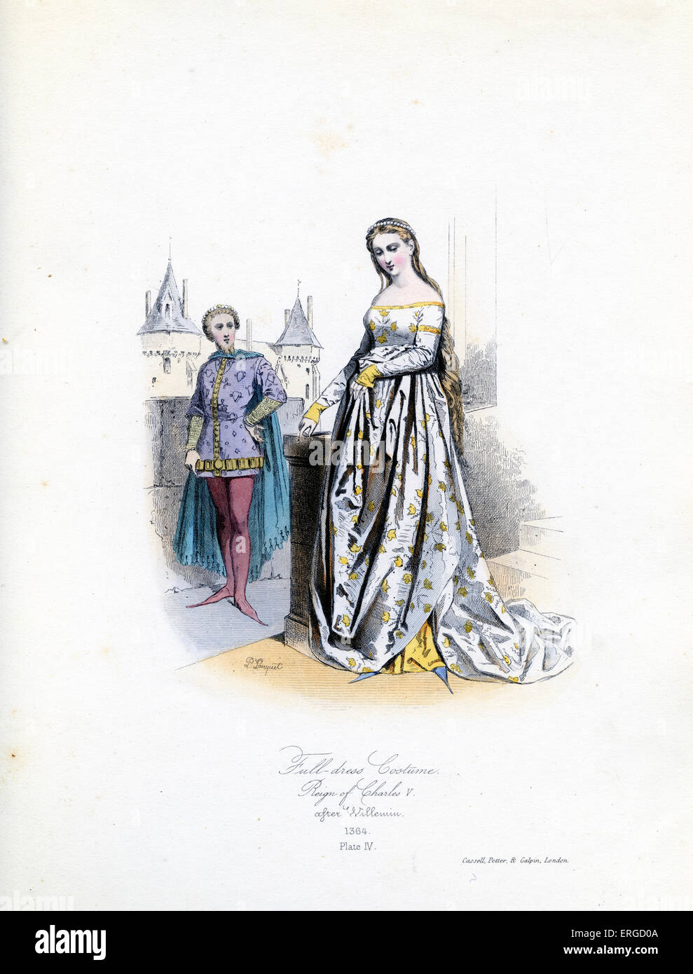 Femme Noble en grande tenue, 1364. Pendant le règne de Charles V de France , 21 janvier 1338 - 16 septembre 1380. À partir de la gravure de Banque D'Images
