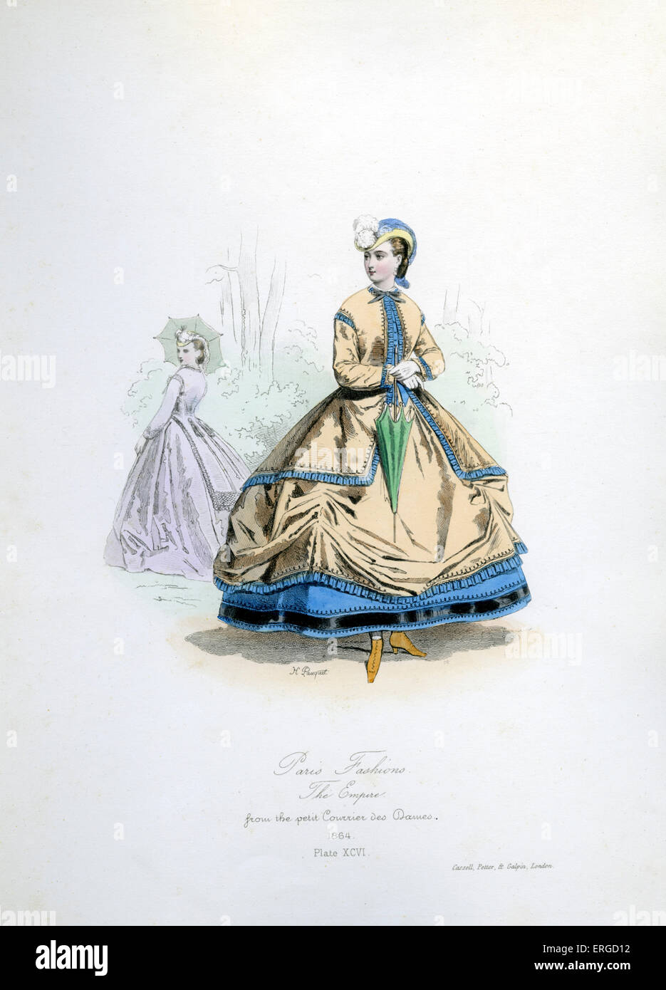 Paris mode à l'époque du Second Empire, 1864 - de la gravure par Hippolyte Pauquet du petit Courrier des Dames. Banque D'Images
