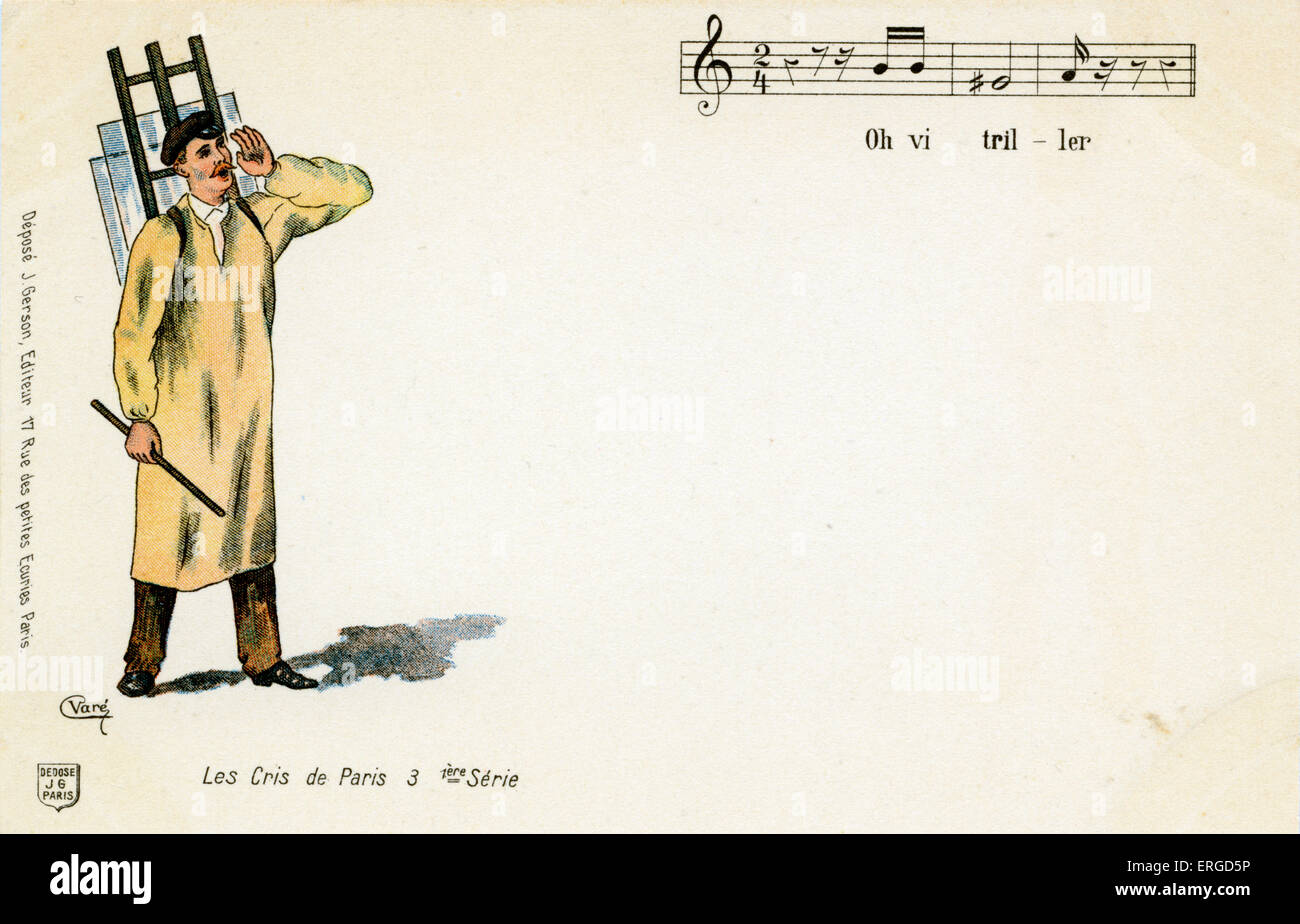 "Les Cris de Paris" - vitrier. Légende : 'Oh vitril-ler'/ 'Oh glazier'. Avec une notation musicale. Mise en page par J. Gerson. 1re Banque D'Images "Les Cris de Paris" - vitrier. Légende : 'Oh vitril-ler'/ 'Oh glazier'. Avec une notation musicale. Mise en page par J. Gerson. 1re Banque D'Images